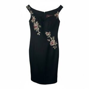 Helen Morley Elegant Black Floral Handcrafted Embroidered Dress Size 10